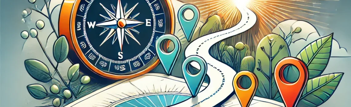 DALL·E 2024-11-29 09.50.28 — A motivational illustration depicting a metaphorical map with a compass, highlighted milestones, and a clear pathway leading to a bright goal. The map DALL·E 2024-11-29 09.50.28 - A motivational illustration depicting a metaphorical map with a compass, highlighted milestones, and a clear pathway leading to a bright goal. The map